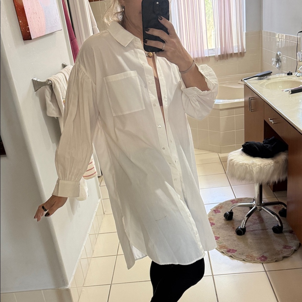 Oversized White Button-Up Shirt Dress
